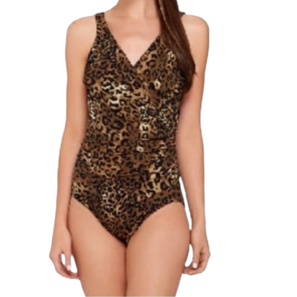 Miraclesuit Oceanus Swimsuit Cheetah SZ 10 Made in USA Beach Vacay Cruise Pinup